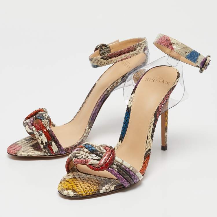 Pre Owned Alexandre Birman Multicolor PVC and Python Embossed Leather Ankle Strap Sandals Size 37