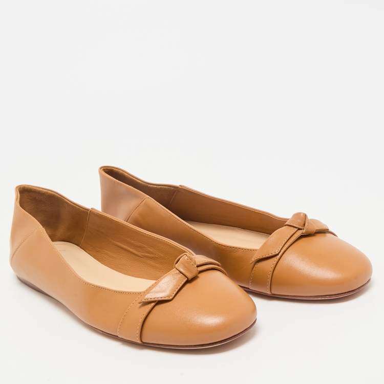 Pre Owned Alexandre Birman Tan Leather Clarita Collapsible Ballet Flats Size 41