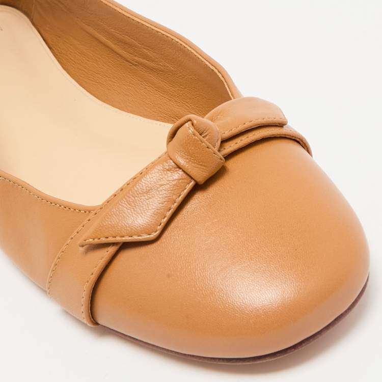 Pre Owned Alexandre Birman Tan Leather Clarita Collapsible Ballet Flats Size 41