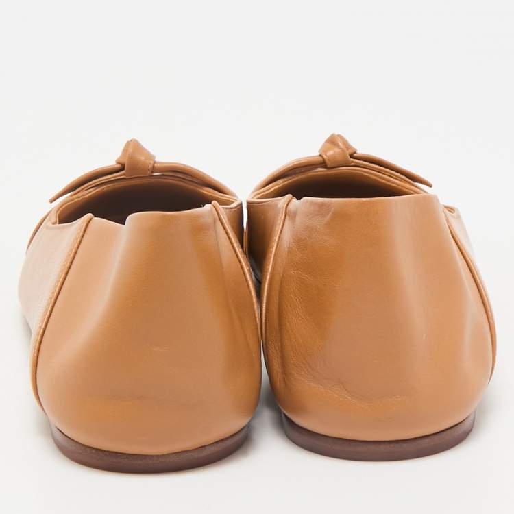 Pre Owned Alexandre Birman Tan Leather Clarita Collapsible Ballet Flats Size 41