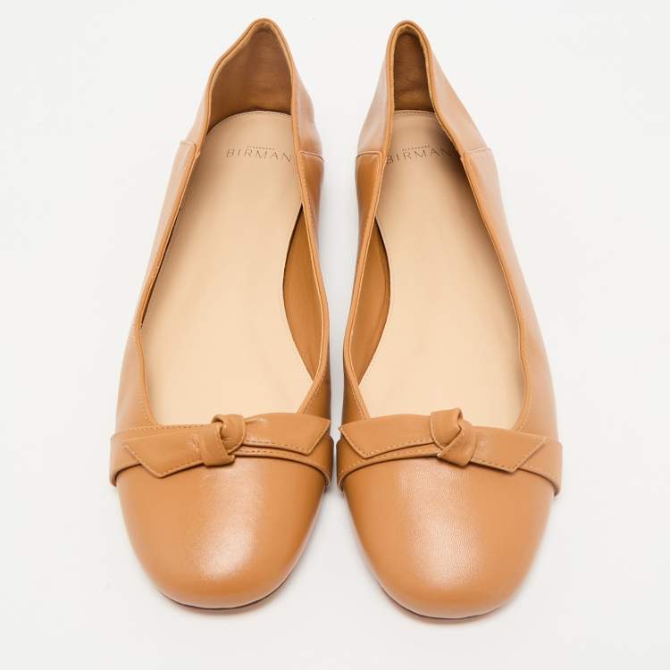 Pre Owned Alexandre Birman Tan Leather Clarita Collapsible Ballet Flats Size 41