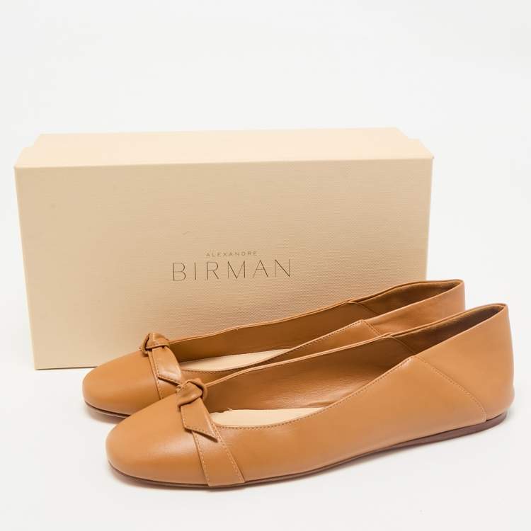 Pre Owned Alexandre Birman Tan Leather Clarita Collapsible Ballet Flats Size 41