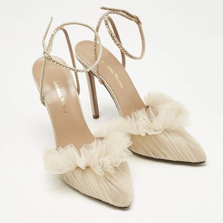 Pre Owned Alexandre Birman Beige Lace and Satin Kaya Pumps Size 40