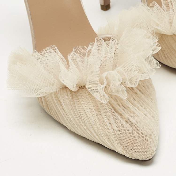 Pre Owned Alexandre Birman Beige Lace and Satin Kaya Pumps Size 40