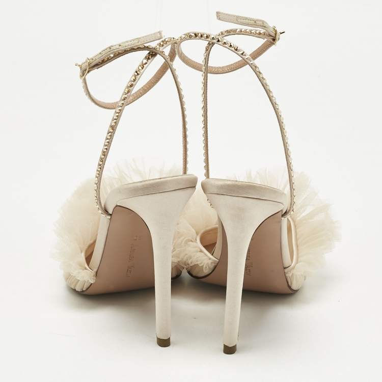 Pre Owned Alexandre Birman Beige Lace and Satin Kaya Pumps Size 40