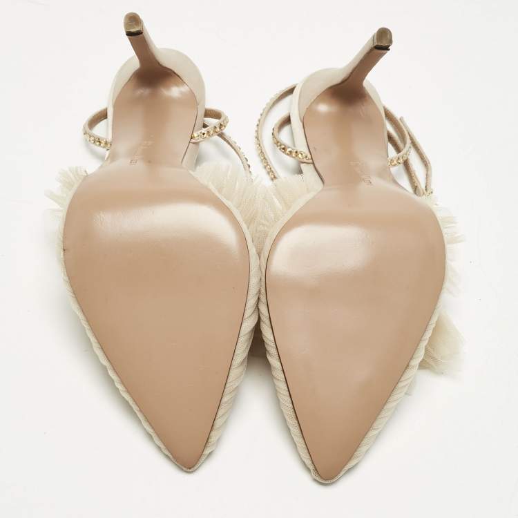 Pre Owned Alexandre Birman Beige Lace and Satin Kaya Pumps Size 40