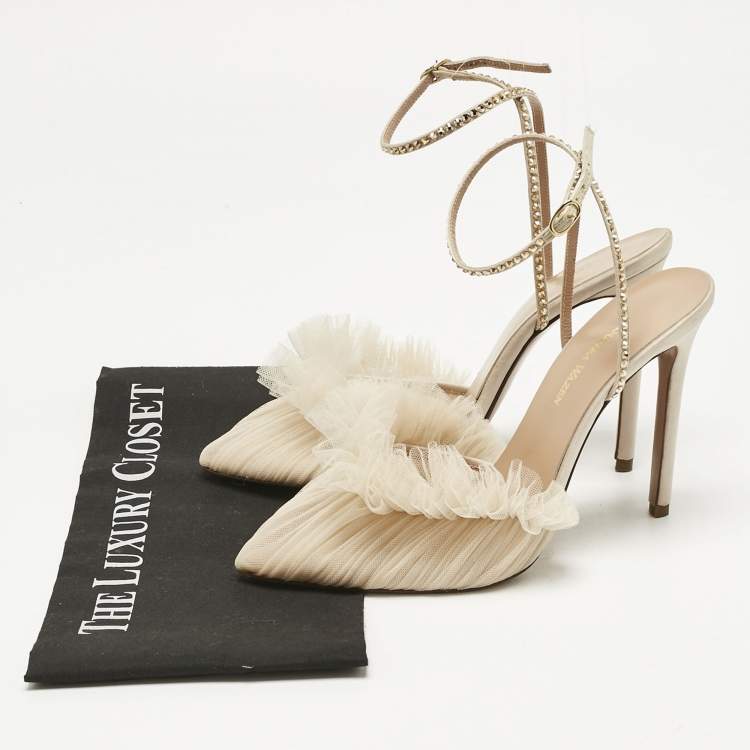 Pre Owned Alexandre Birman Beige Lace and Satin Kaya Pumps Size 40