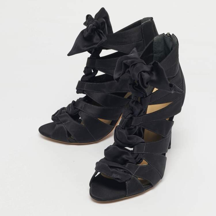 Pre Owned Alexandre Birman Black Satin Layla Gladiator Sandals Size 38.5