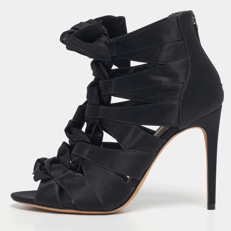 Pre Owned Alexandre Birman Black Satin Layla Gladiator Sandals Size 38.5
