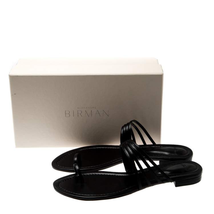 Pre Owned Alexandre Birman Black Leather Strappy Flat Sandals Size 41