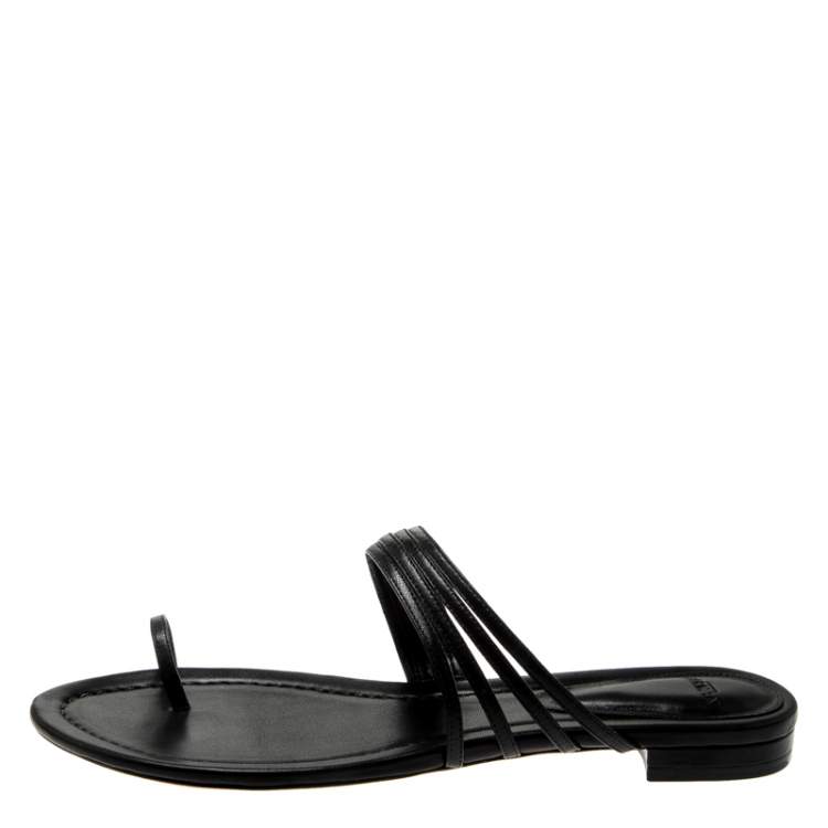 Pre Owned Alexandre Birman Black Leather Strappy Flat Sandals Size 39.5