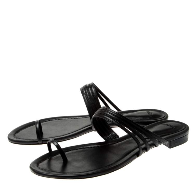 Pre Owned Alexandre Birman Black Leather Strappy Flat Sandals Size 39.5