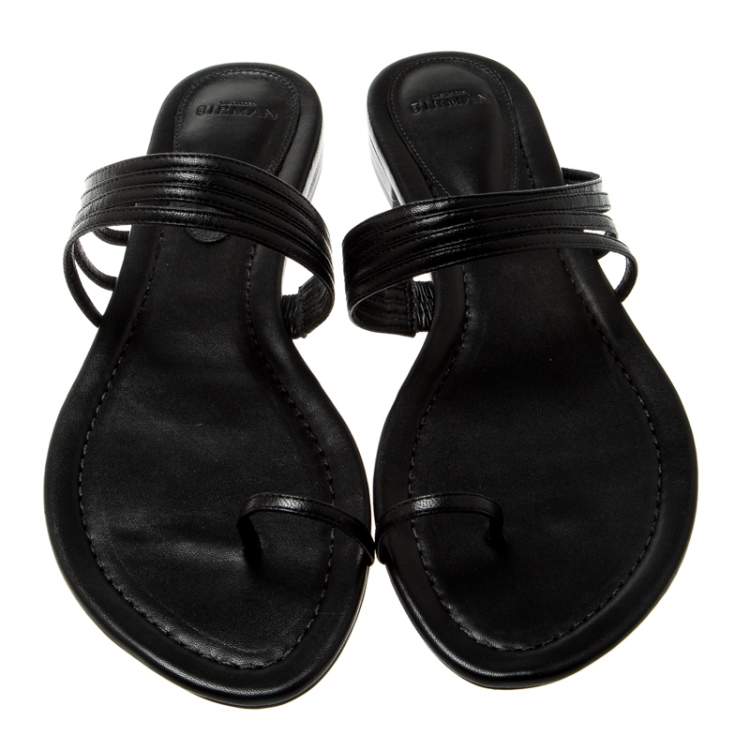Pre Owned Alexandre Birman Black Leather Strappy Flat Sandals Size 42