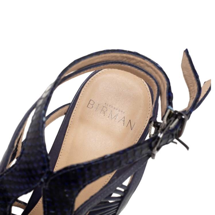 Pre Owned Alexandre Birman Blue Python Leather Caged Zipper Sandals Size 39.5