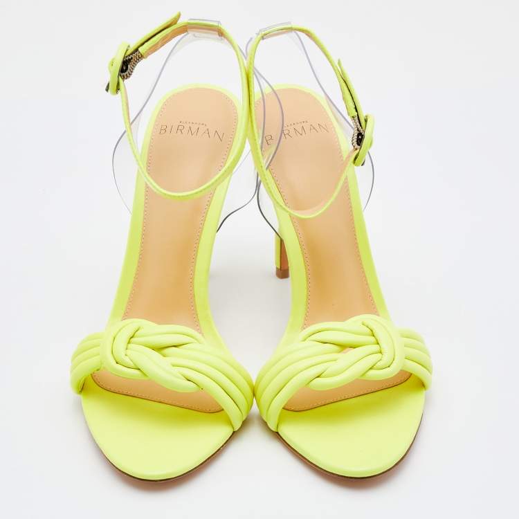 Pre Owned Alexandre Birman Yellow Leather and PVC Twisted Knot Ankle Strap Sandals Size 36.5