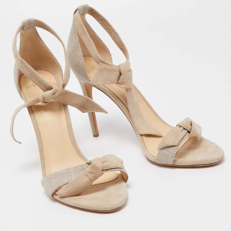 Pre Owned Alexandre Birman Beige Canvas and Suede Clarita Sandals Size 40