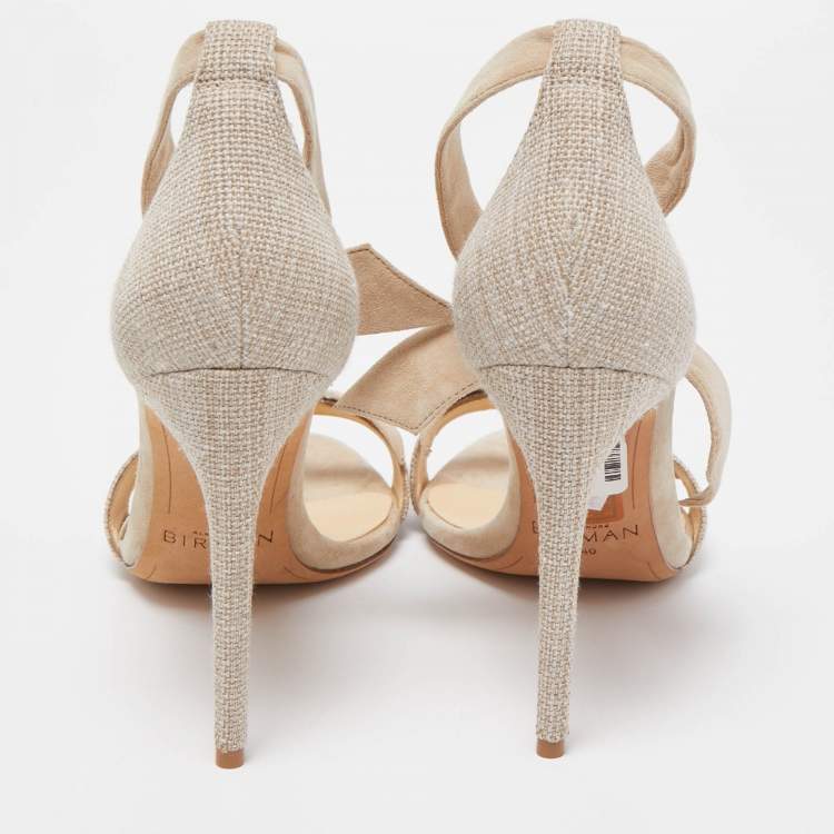 Pre Owned Alexandre Birman Beige Canvas and Suede Clarita Sandals Size 40