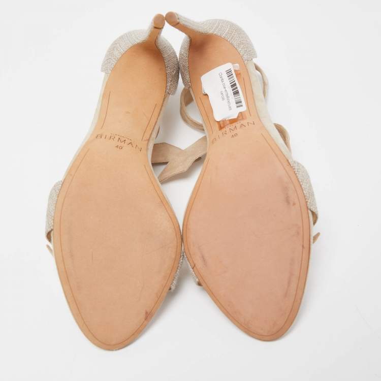 Pre Owned Alexandre Birman Beige Canvas and Suede Clarita Sandals Size 40