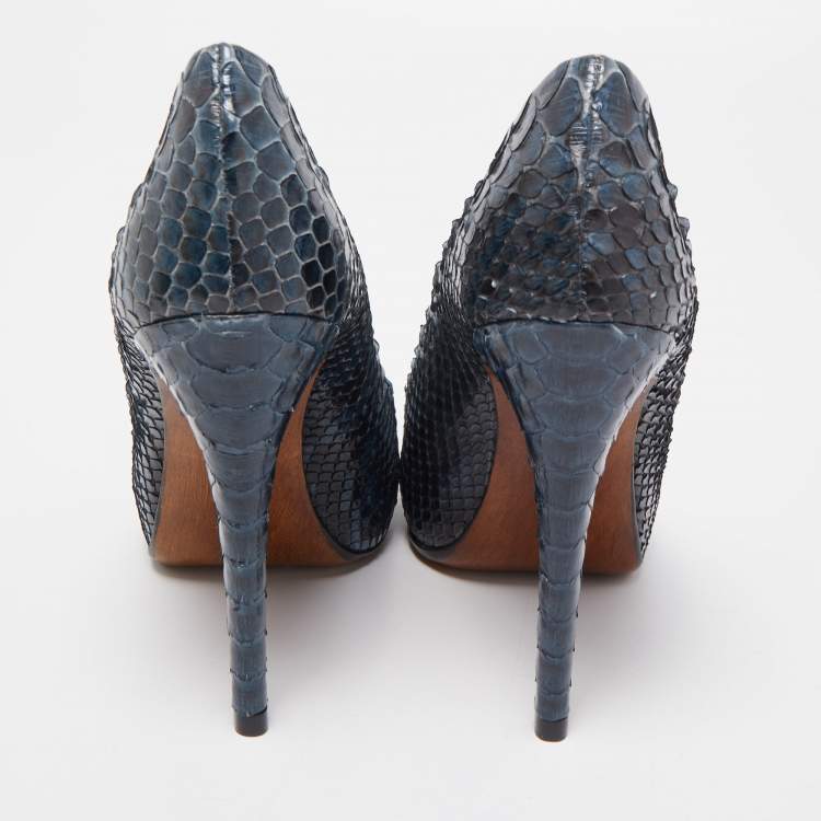 Pre Owned Alexandre Birman Two Tone Python Platform Pumps Size 37
