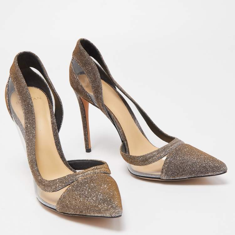 Pre Owned Alexandre Birman Metallic Glitter and PVC Pointed Toe Pumps Size 40