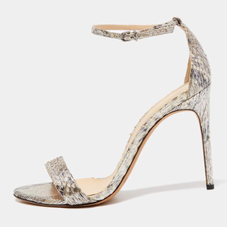 Pre Owned Alexandre Birman Metallic Python Ankle Strap Sandals Size 39