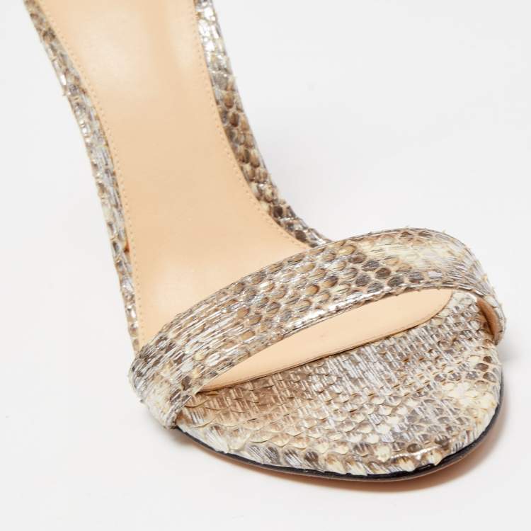 Pre Owned Alexandre Birman Metallic Python Ankle Strap Sandals Size 39