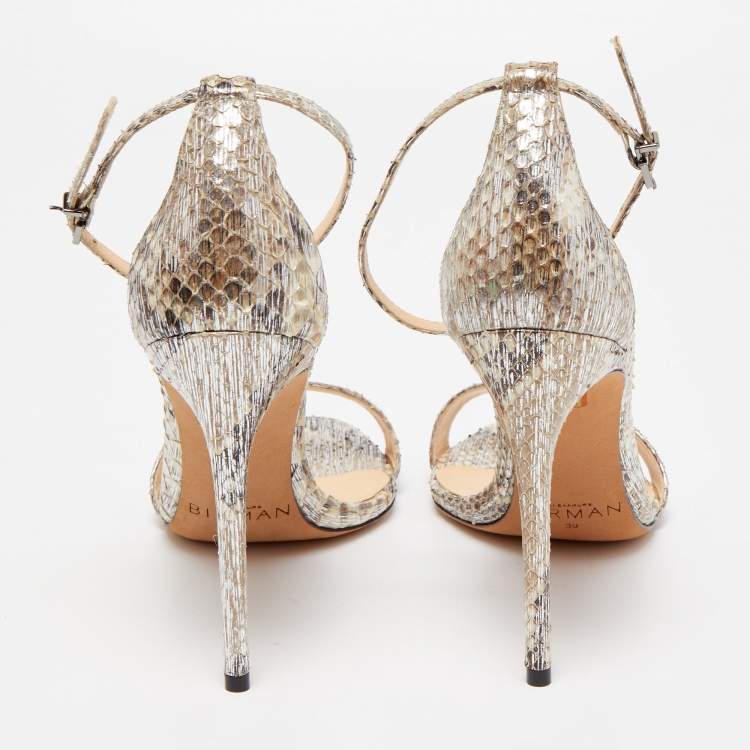 Pre Owned Alexandre Birman Metallic Python Ankle Strap Sandals Size 39