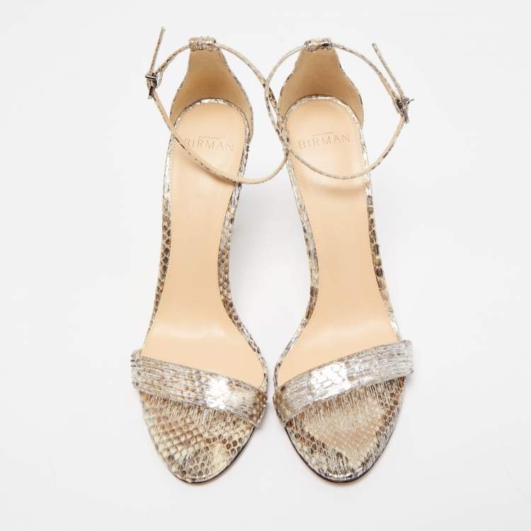Pre Owned Alexandre Birman Metallic Python Ankle Strap Sandals Size 39