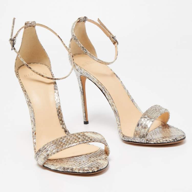 Pre Owned Alexandre Birman Metallic Python Ankle Strap Sandals Size 39