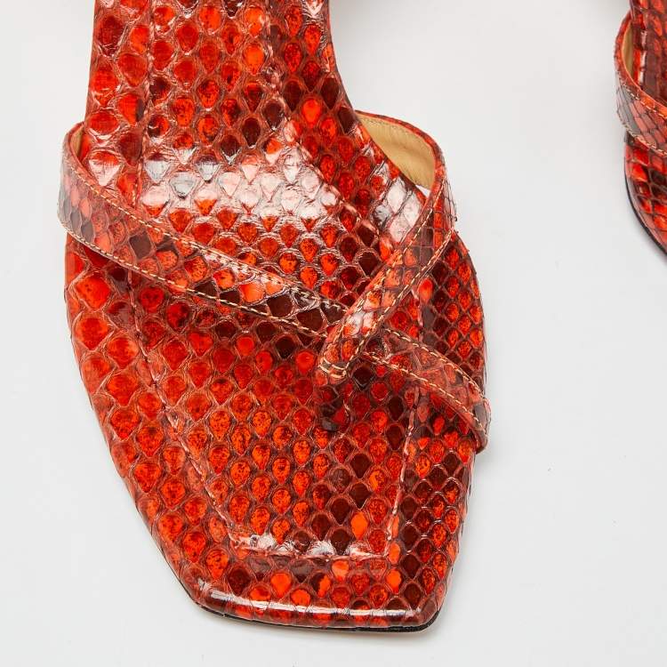 Pre Owned Alexandre Birman Orange Python Nelly Ankle Strap Sandals Size 37