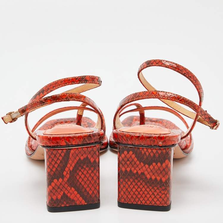 Pre Owned Alexandre Birman Orange Python Nelly Ankle Strap Sandals Size 37