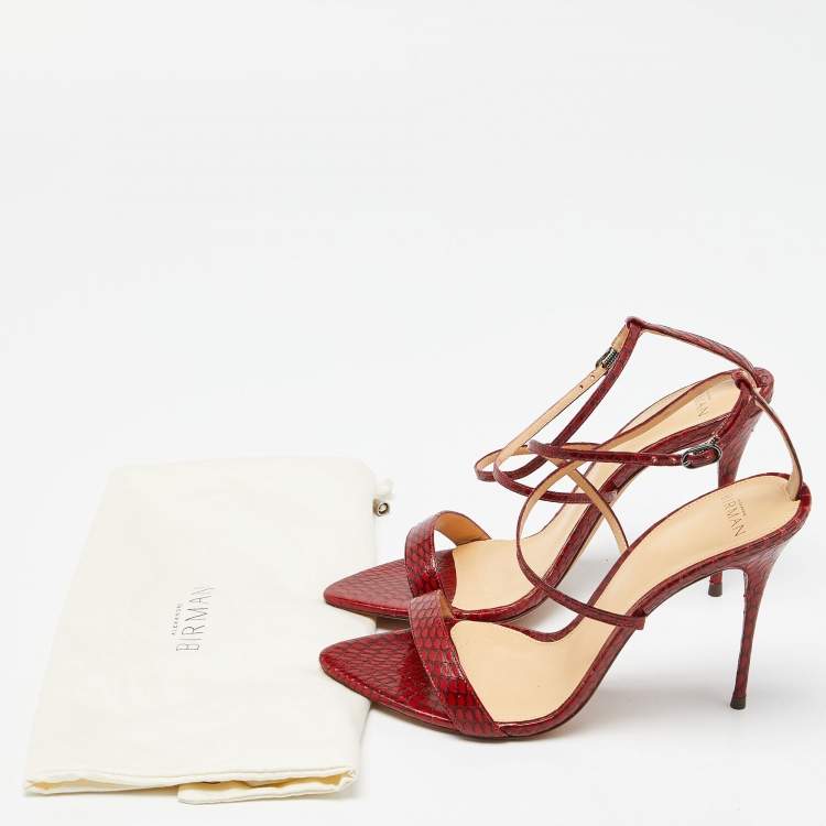 Pre Owned Alexandre Birman Red Python Leather Ankle Strap Sandals Size 39