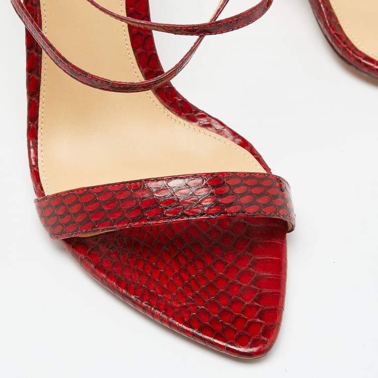 Pre Owned Alexandre Birman Red Python Leather Ankle Strap Sandals Size 39