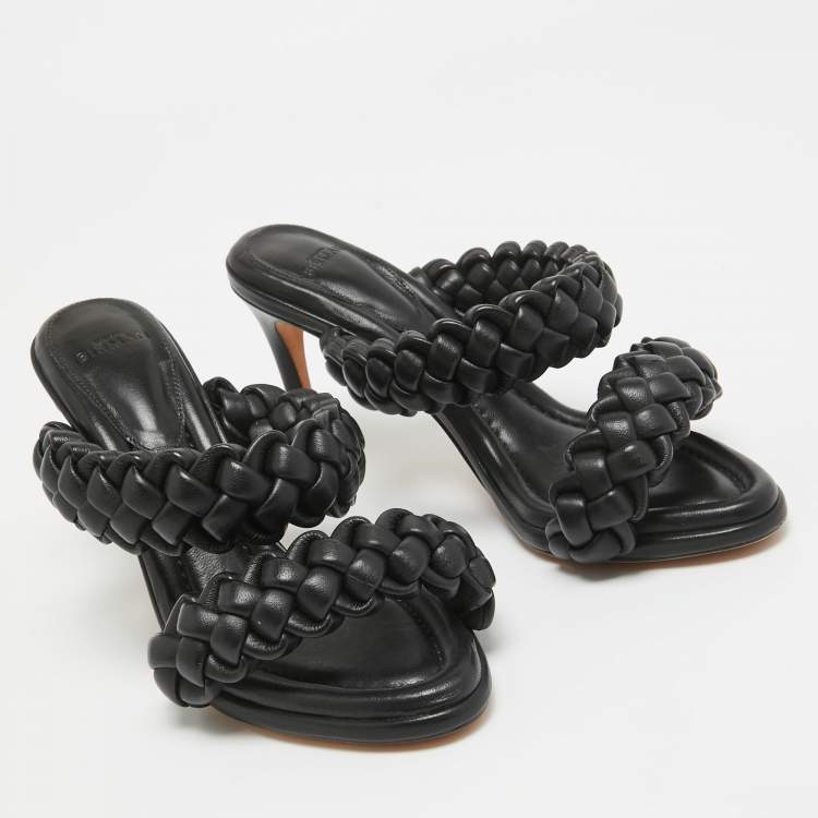 Pre Owned Alexandre Birman Black Leather Braided Accents Slides Size 38