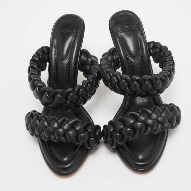 Pre Owned Alexandre Birman Black Leather Braided Accents Slides Size 38