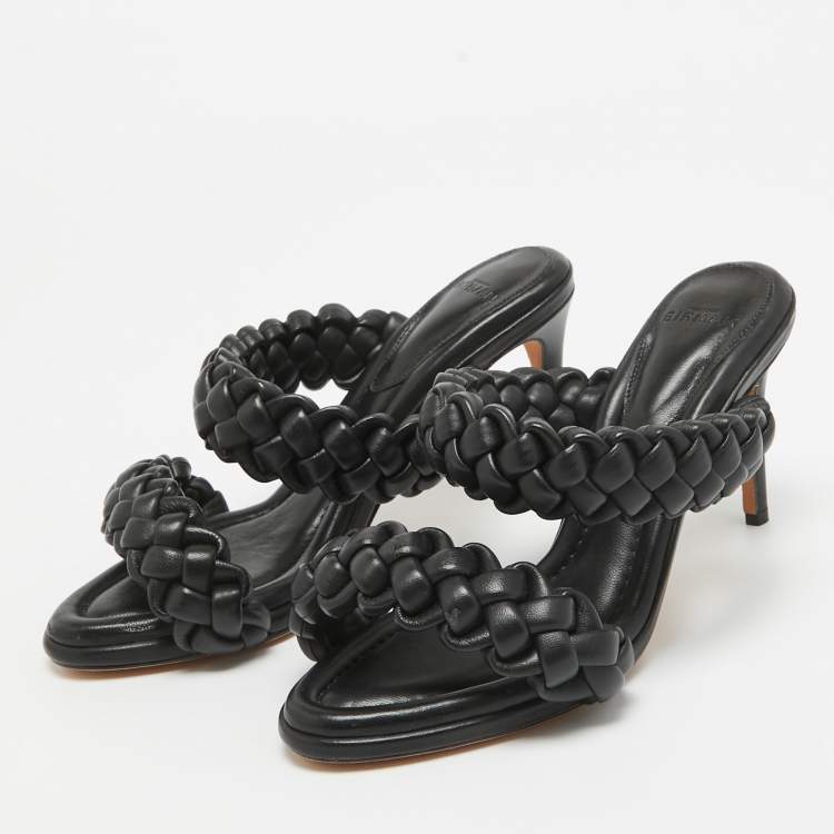 Pre Owned Alexandre Birman Black Leather Braided Accents Slides Size 38