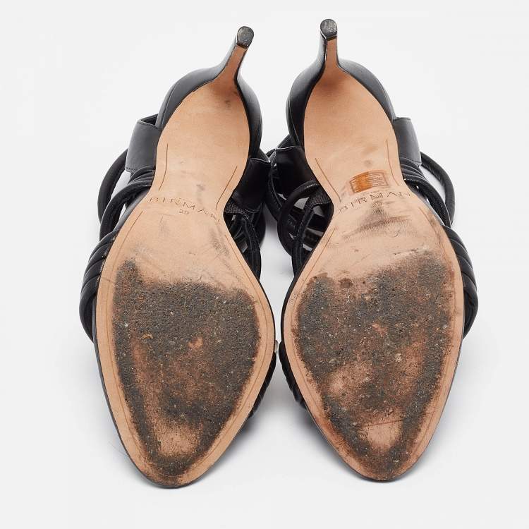 مملوكة مسبقًا Alexandre Birman Black Leather Ankle Wrap Sandals Size 39