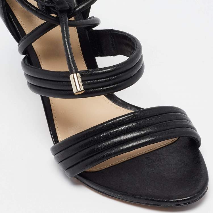 مملوكة مسبقًا Alexandre Birman Black Leather Ankle Wrap Sandals Size 39