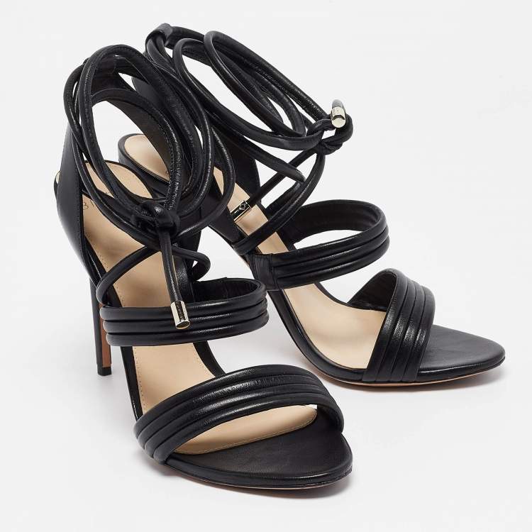 مملوكة مسبقًا Alexandre Birman Black Leather Ankle Wrap Sandals Size 39