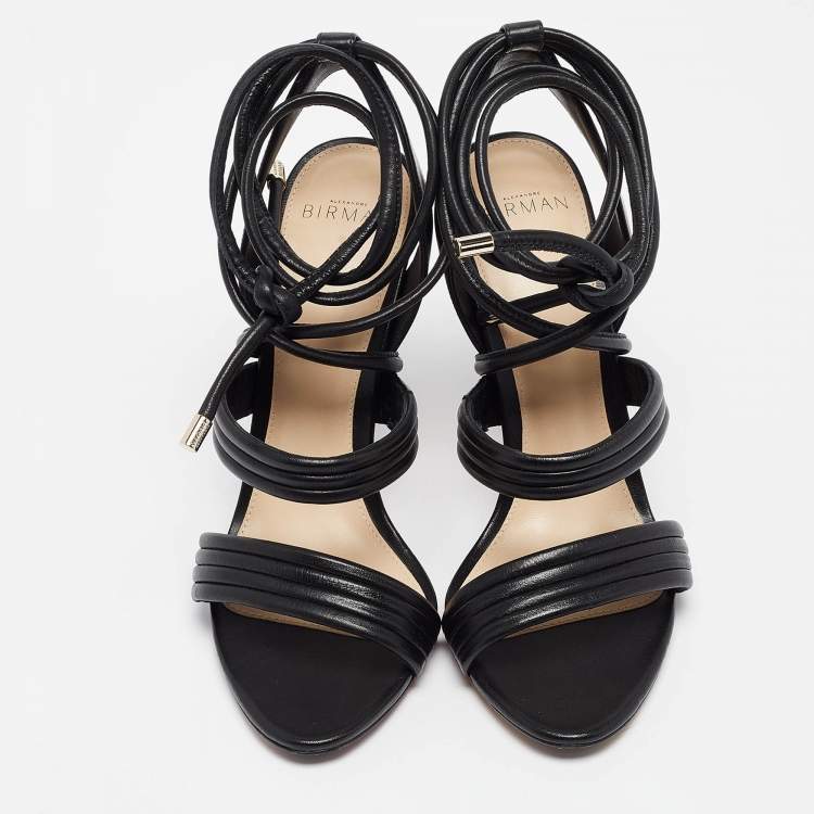 مملو كة مسبقًا Alexandre Birman Black Leather Ankle Wrap Sandals Size 39