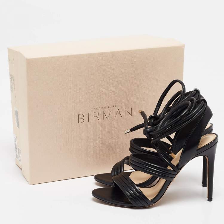 مملوكة مسبقًا Alexandre Birman Black Leather Ankle Wrap Sandals Size 39
