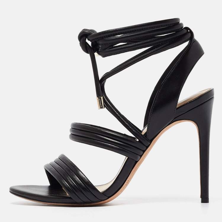 مملوكة مسبقًا Alexandre Birman Black Leather Ankle Wrap Sandals Size 39
