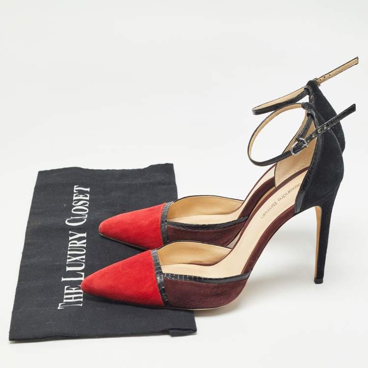 Pre Owned Alexandre Birman Multicolor Suede and Python Ankle Strap Pumps Size 39 