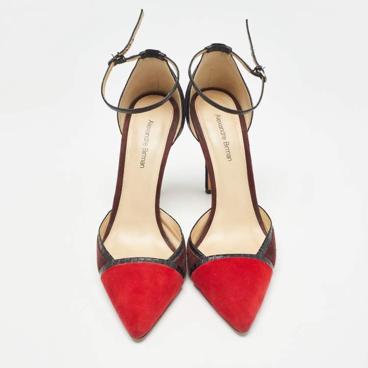 Pre Owned Alexandre Birman Multicolor Suede and Python Ankle Strap Pumps Size 39 