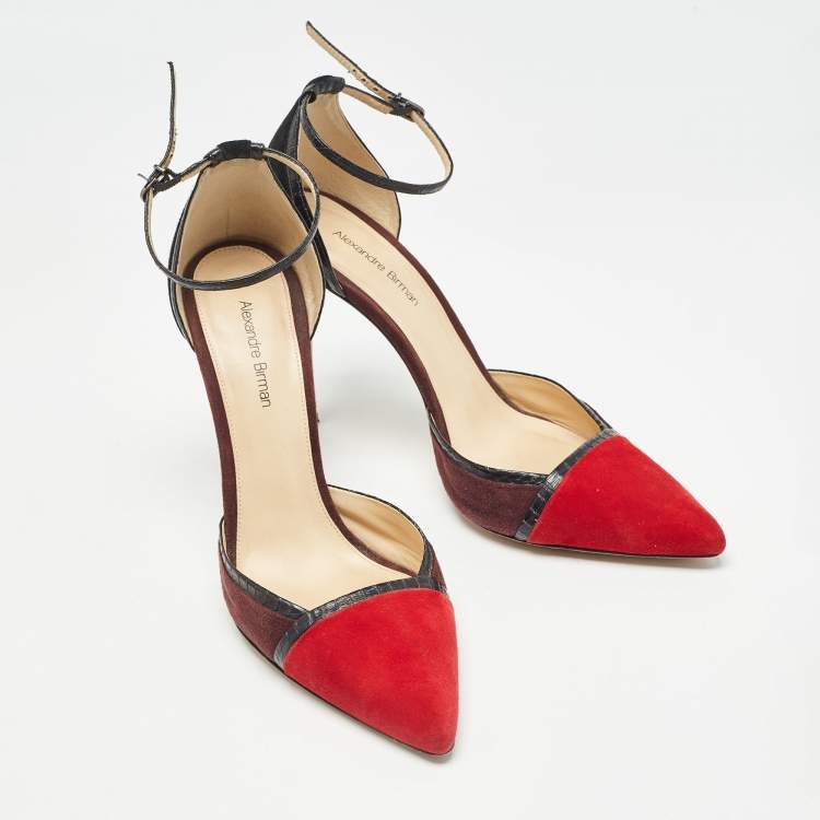 Pre Owned Alexandre Birman Multicolor Suede and Python Ankle Strap Pumps Size 39 