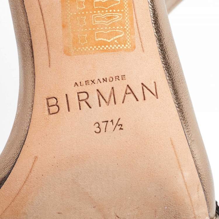 Pre Owned Alexandre Birman Gold Leather and Mesh Clarita Ankle Strap Sandals Size 37.5