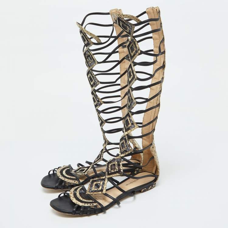 Pre Owned Alexandre Birman Multicolor Snakeskin Leather Abbe Gladiator Flat Sandals Size 38.5