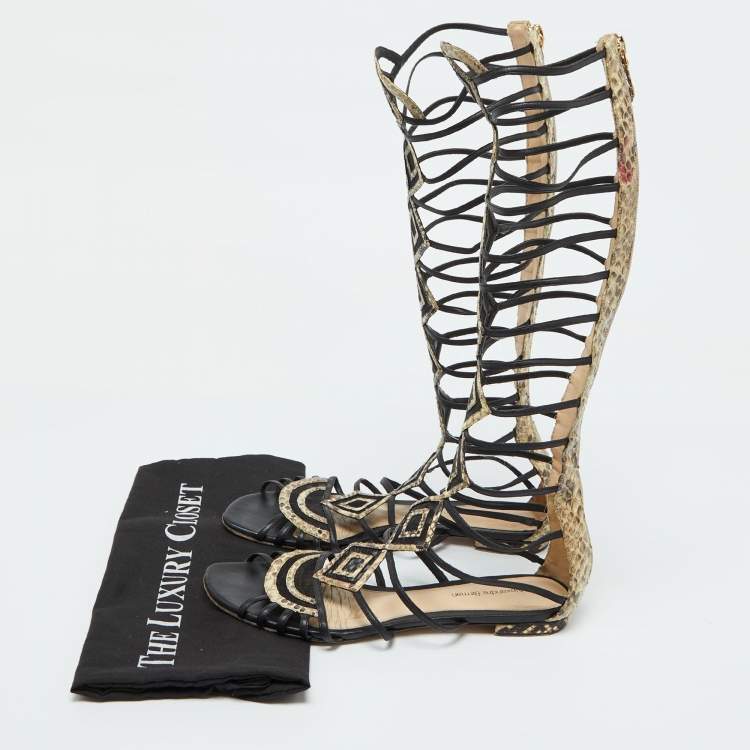 Pre Owned Alexandre Birman Multicolor Snakeskin Leather Abbe Gladiator Flat Sandals Size 38.5