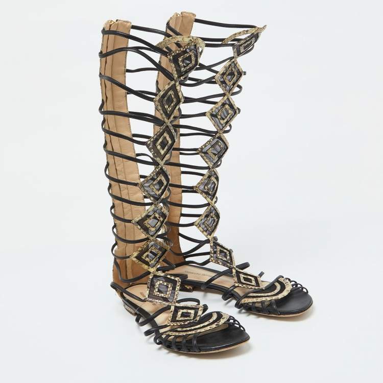 Pre Owned Alexandre Birman Multicolor Snakeskin Leather Abbe Gladiator Flat Sandals Size 38.5