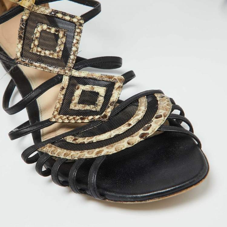 Pre Owned Alexandre Birman Multicolor Snakeskin Leather Abbe Gladiator Flat Sandals Size 38.5